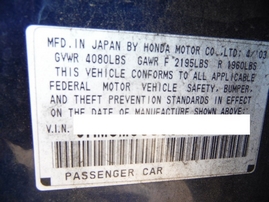 2003 HONDA ACCORD LX BLUE 4DR 2.4L VTEC AT A17595